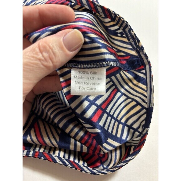 Parker Wrap Dress Blue Red Print Medium Silk Racer Back Knee Length Sleeveless - Picture 7 of 9